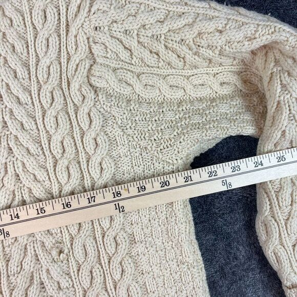 Aran Crafts 100% Wool Cable Chunky Knit 1/4 Zip Sweater Mock Neck Cream L *Read - Picture 11 of 15